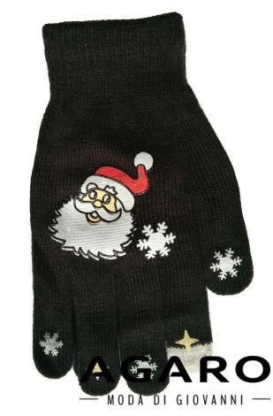 Dotykové rukavice se zimním motivem - Barva: Černá, Varianta: Santa Claus