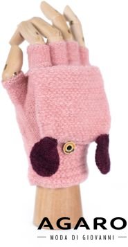 Dámské bezprstové rukavice - palčáky s oušky - Barva: Růžová